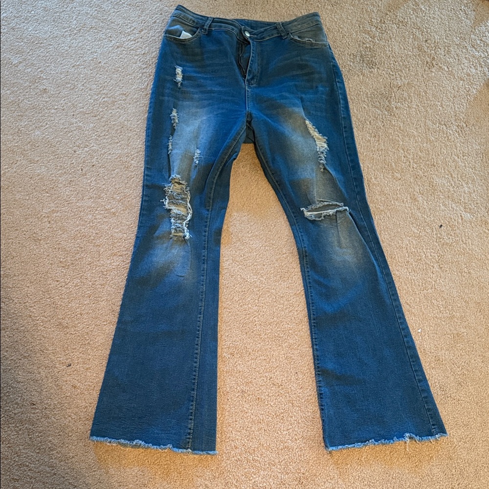 Distressed Blue Flare Jeans